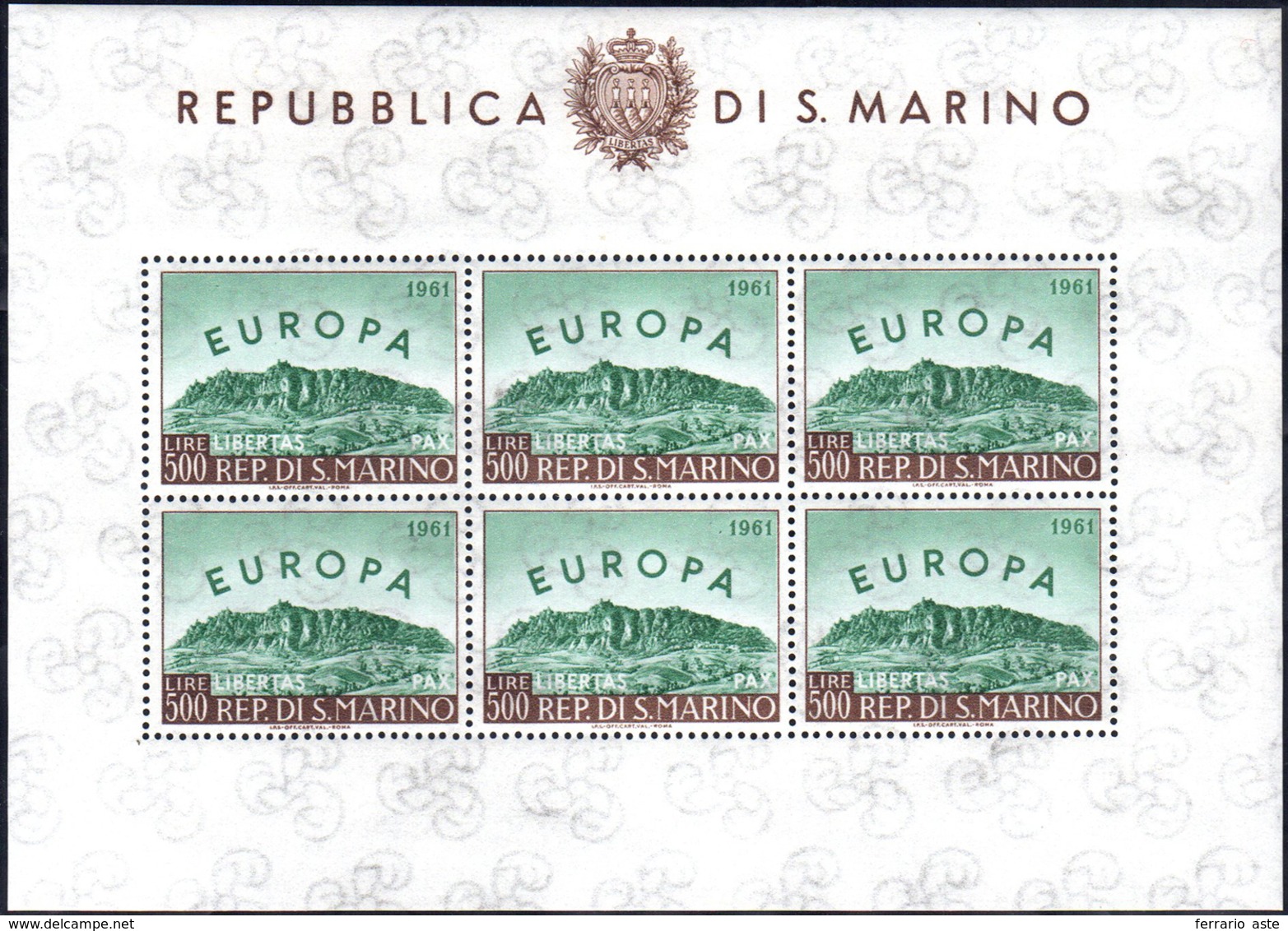 1961 - 500 Lire Europa, Foglietto (23), Gomma Integra, Perfetto. Ferrario.... - Blocks & Sheetlets