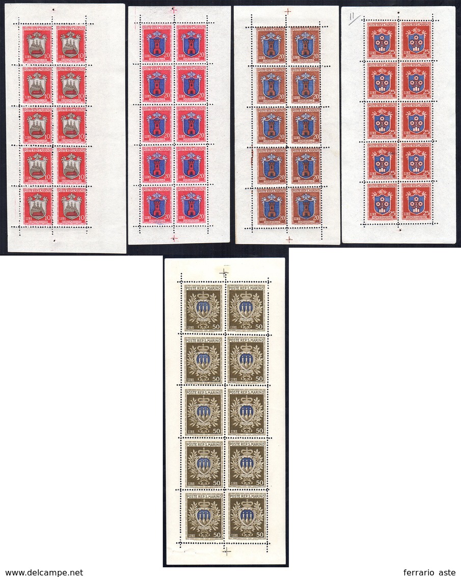 1945/46 - Stemmi, Minifogli, Il 10 Lire Di Dimensioni Maggiori (1a,2/5), Gomma Integra, Perfetti. Fe... - Blocks & Sheetlets