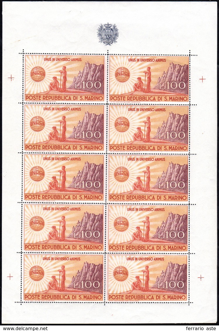 1946 - 1.000 Lire UNRRA, Minifoglio (6), Gomma Integra, Perfetto. Ferrario.... - Blocks & Sheetlets