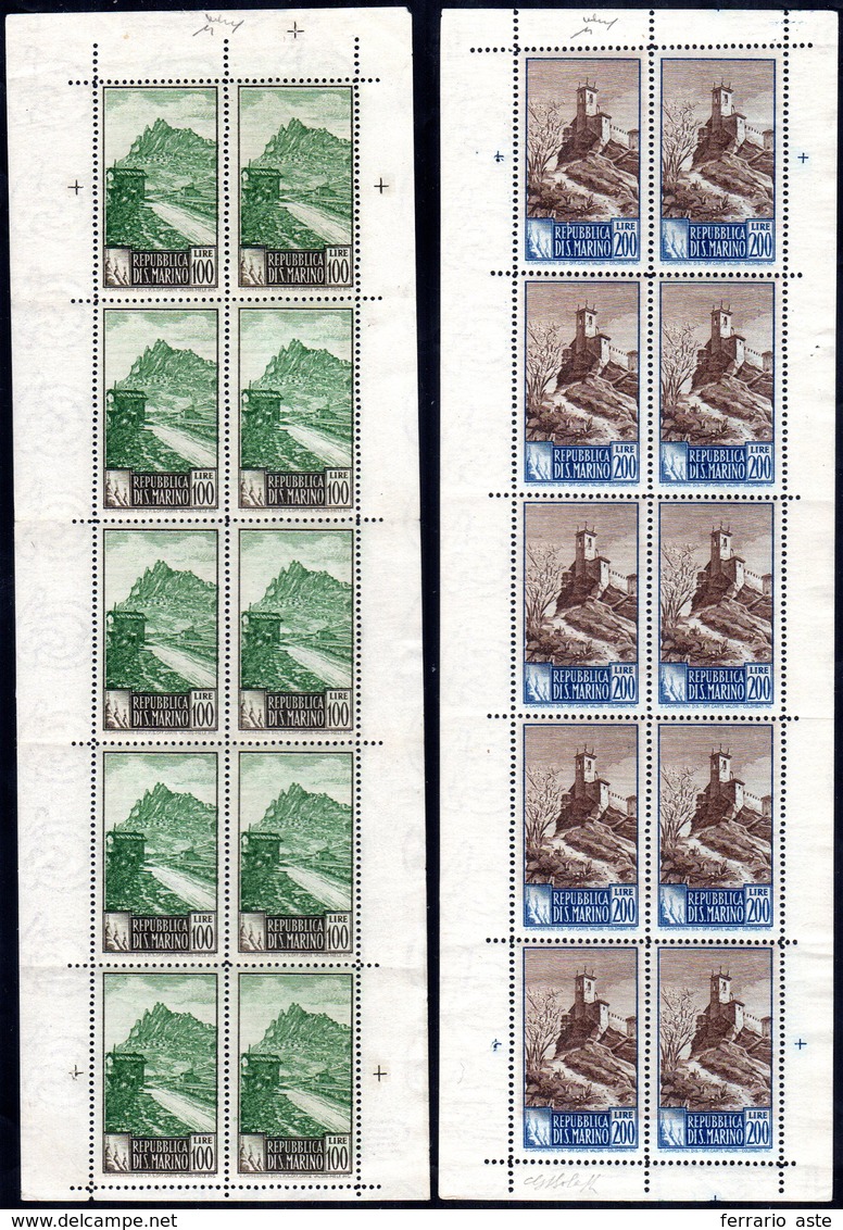 1949 - 100 E 200 Lire Paesaggi, Minifogli Di Dieci Esemplari (10/11), Nuovi, Gomma Originale Integra... - Blocks & Sheetlets