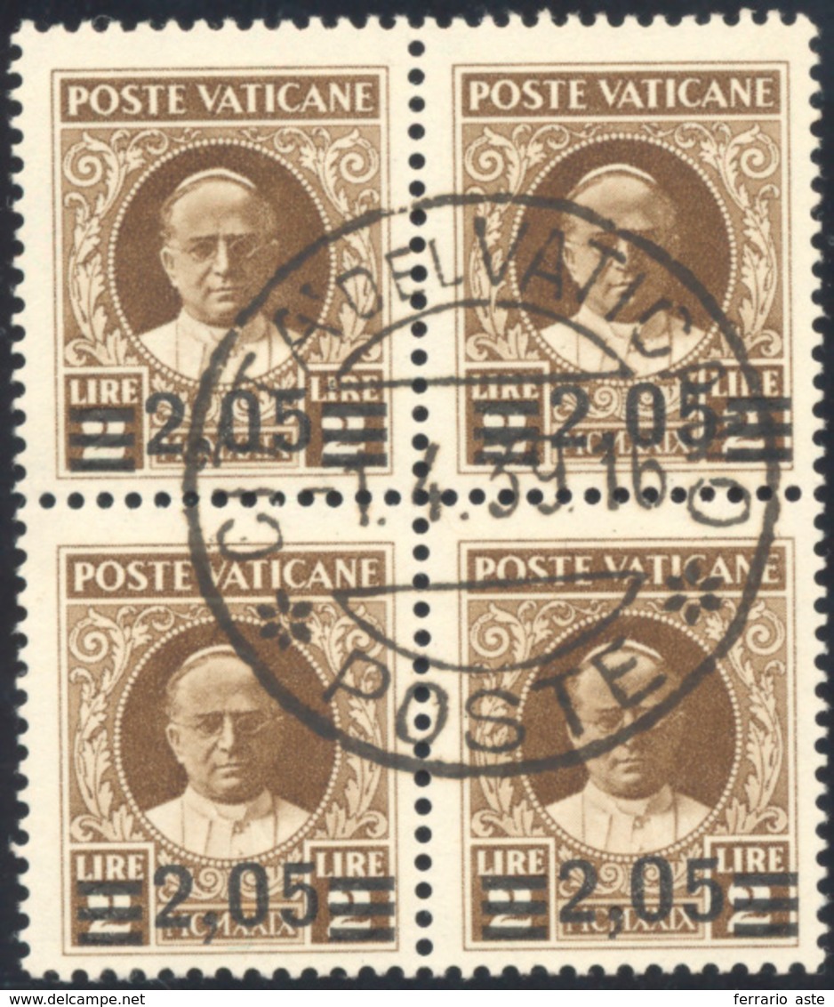 1937 - 2,05 Su 2 Lire Provvisoria, II Tiratura (37), Blocco Di Quattro, Usato, Perfetto. Cert. Diena... - Otros & Sin Clasificación