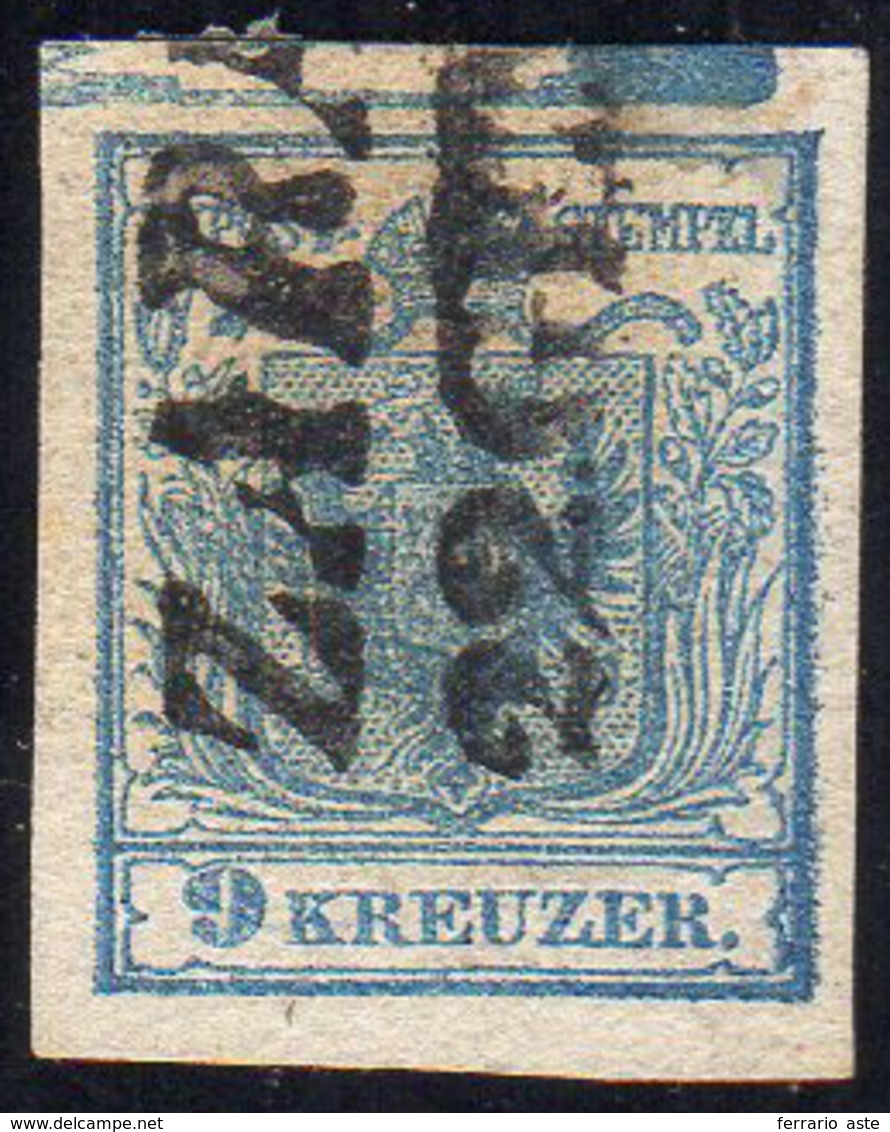 AUSTRIA 1850 - 9 K. Azzurro, Carta A Mano, Ampio E Ben Evidente Spazio Tipografico In Alto (5), Liev... - Otros - Europa