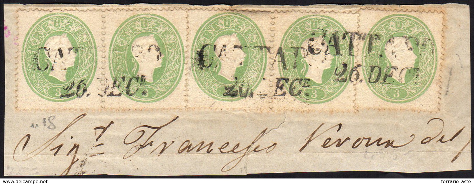 AUSTRIA 1860 - 3 K. Verde (18, Ferchenbauer 19b), Due Coppie E Un Singolo, Perfette, Usate Su Framme... - Sonstige - Europa