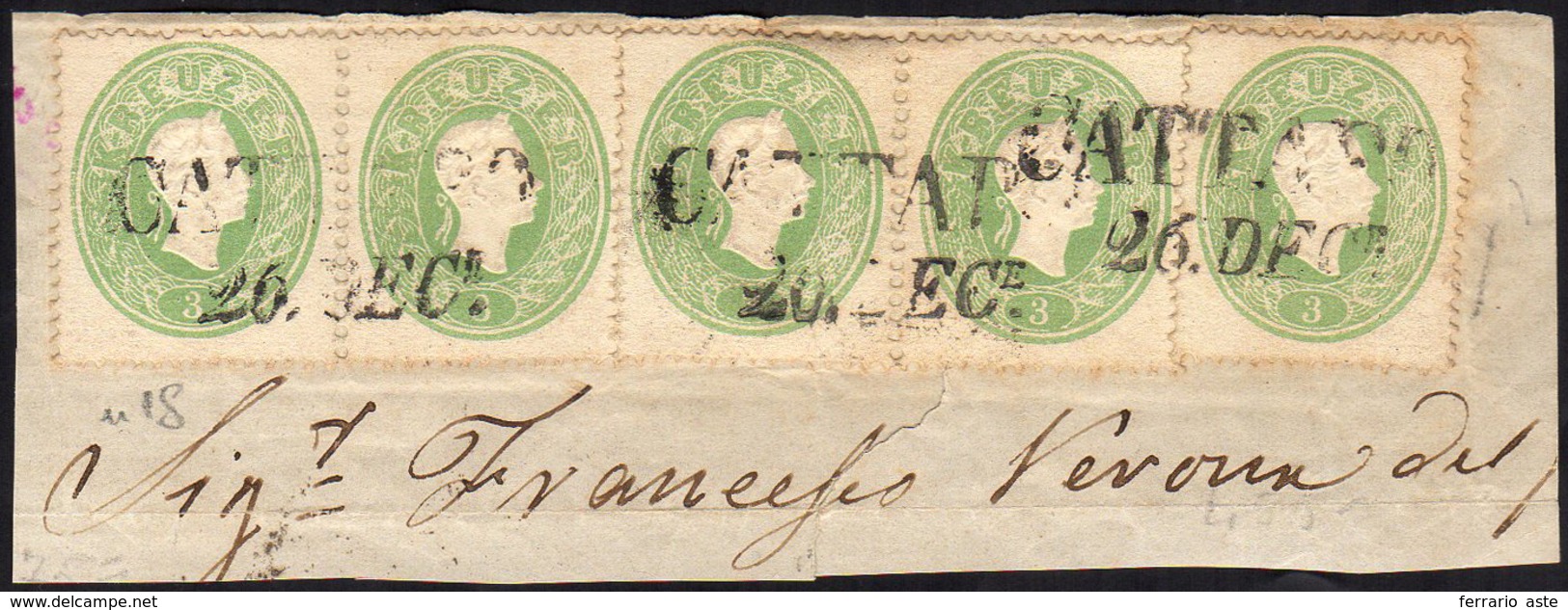 AUSTRIA 1860 - 3 K. Verde (18, Ferchenbauer 19b), Due Coppie E Un Singolo, Perfette, Usate Su Framme... - Europe (Other)
