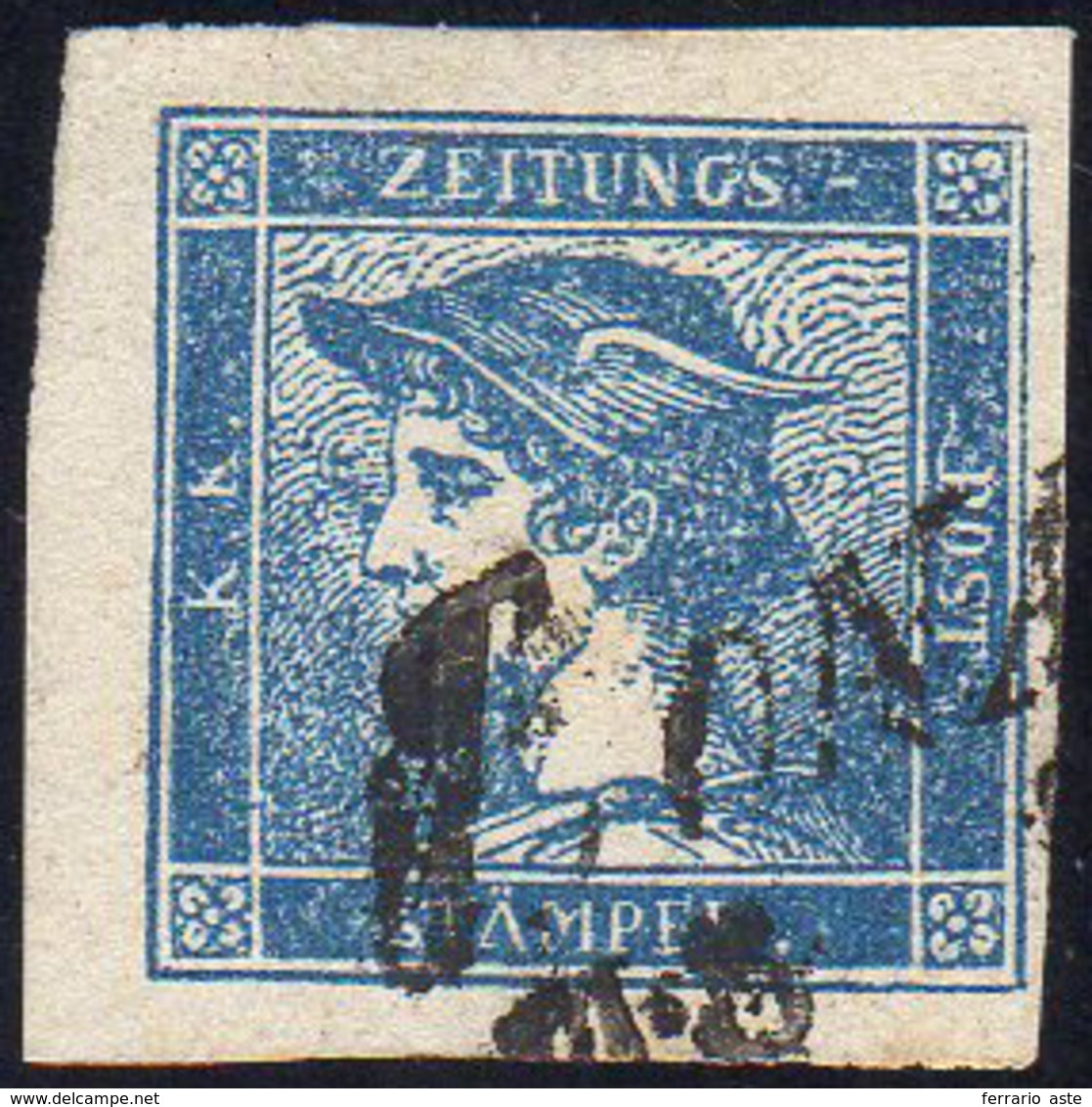 AUSTRIA FRANCOBOLLI PER GIORNALI 1851 - 0,6 K. Mercurio Azzurro, I Tipo (1), Usato, Perfetto. Raybau... - Europe (Other)