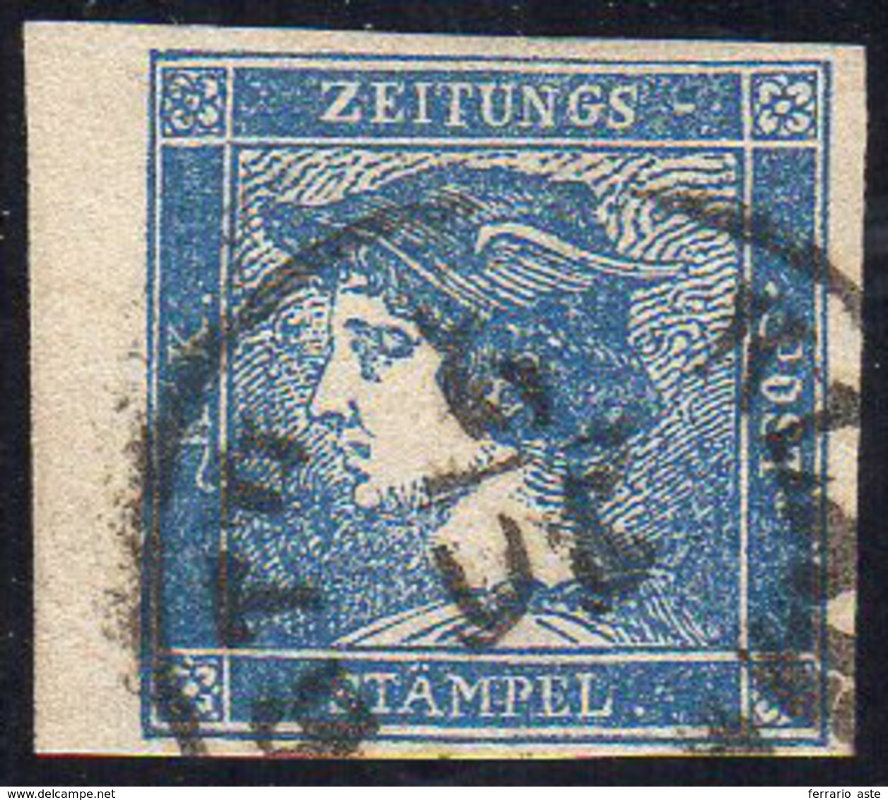 AUSTRIA FRANCOBOLLI PER GIORNALI 1851 - 0,6 K. Mercurio Azzurro, III Tipo (1b), Perfetto, Usato.... - Europe (Other)