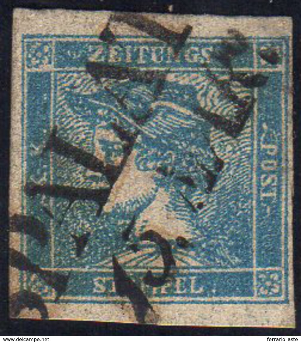 AUSTRIA FRANCOBOLLI PER GIORNALI 1851 - 0,6 K. Mercurio Azzurro, III Tipo (1b), Usato, Perfetto.... - Europe (Other)