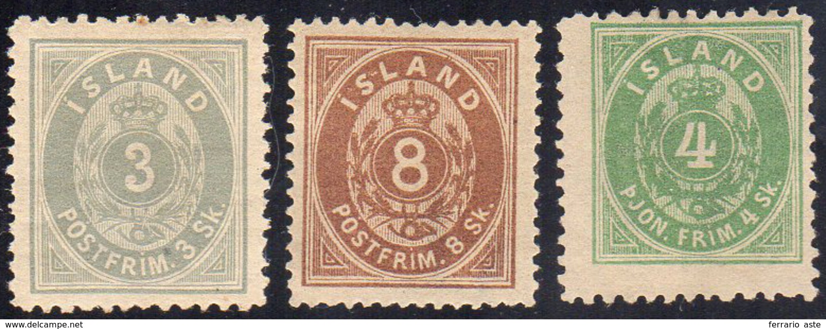 ISLANDA 1873 - 3 S. Grigio, 8 S. Bruno, 4 S. Verde Servizio (2,4,S.1A), Nuovi, Gomma Originale, Perf... - Europe (Other)