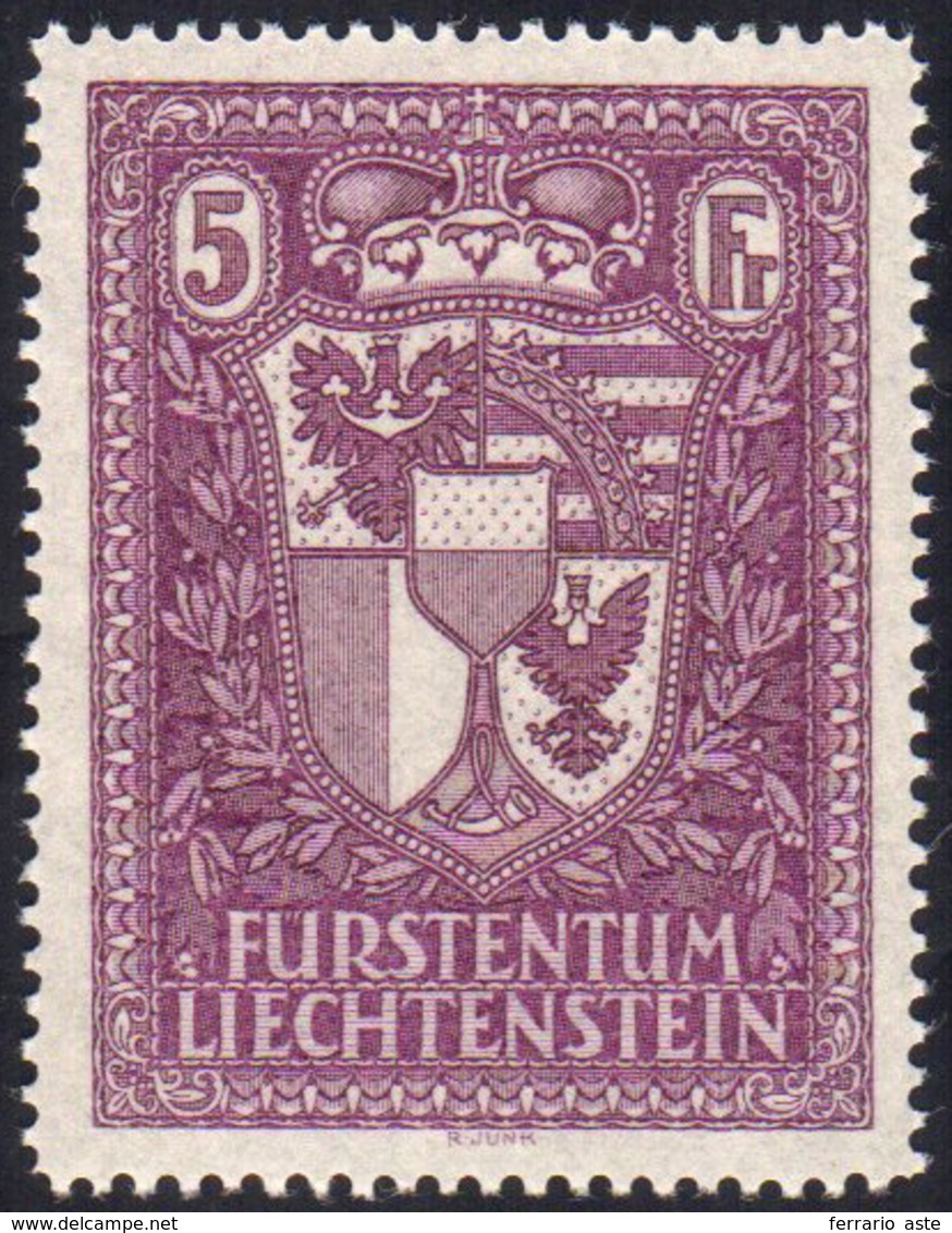 LIECHTENSTEIN 1935 - 5 F. Stemma (128), Gomma Integra, Perfetto.... - Sonstige - Europa