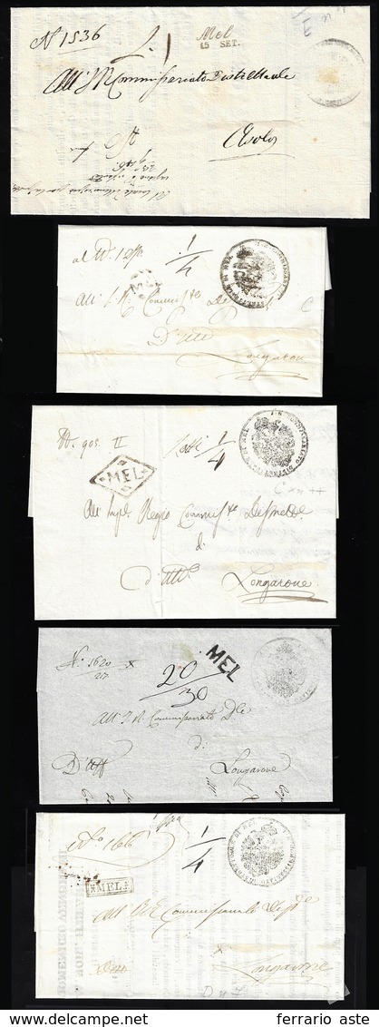 PREFILATELIA 1823/1846 - Cinque Lettere Da MEL, Tutte Con Annulli Differenti. Ottima Qualità.... - Other & Unclassified