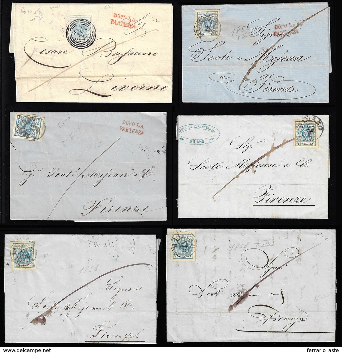 LOMBARDO VENETO 1851/1856 - Sei Lettere, Tutte Affrancate Con 45 Cent., Generalmente Di Buona Qualit... - Other & Unclassified