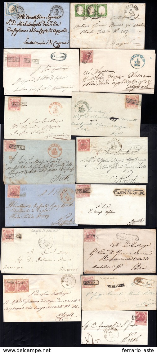 NAPOLI 1858/1860 - Quindici Lettere Di Napoli, Una Di Province Napoletane, Una Di Sardegna, Tutte Co... - Andere & Zonder Classificatie