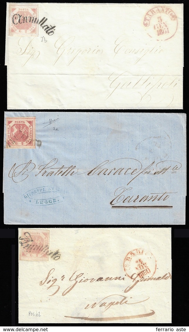 NAPOLI 1860/1861 - Tre Lettere, Tutte Affrancate Con 2 Grana, Con Annulli A Svolazzo Differenti.... - Other & Unclassified