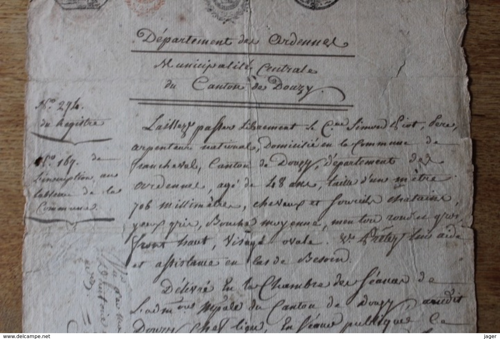 Révolution; Département Des Ardennes Douzy  Laissez Passer Passeport  Cachets Cachet De Cire  AN 4 - Documents Historiques