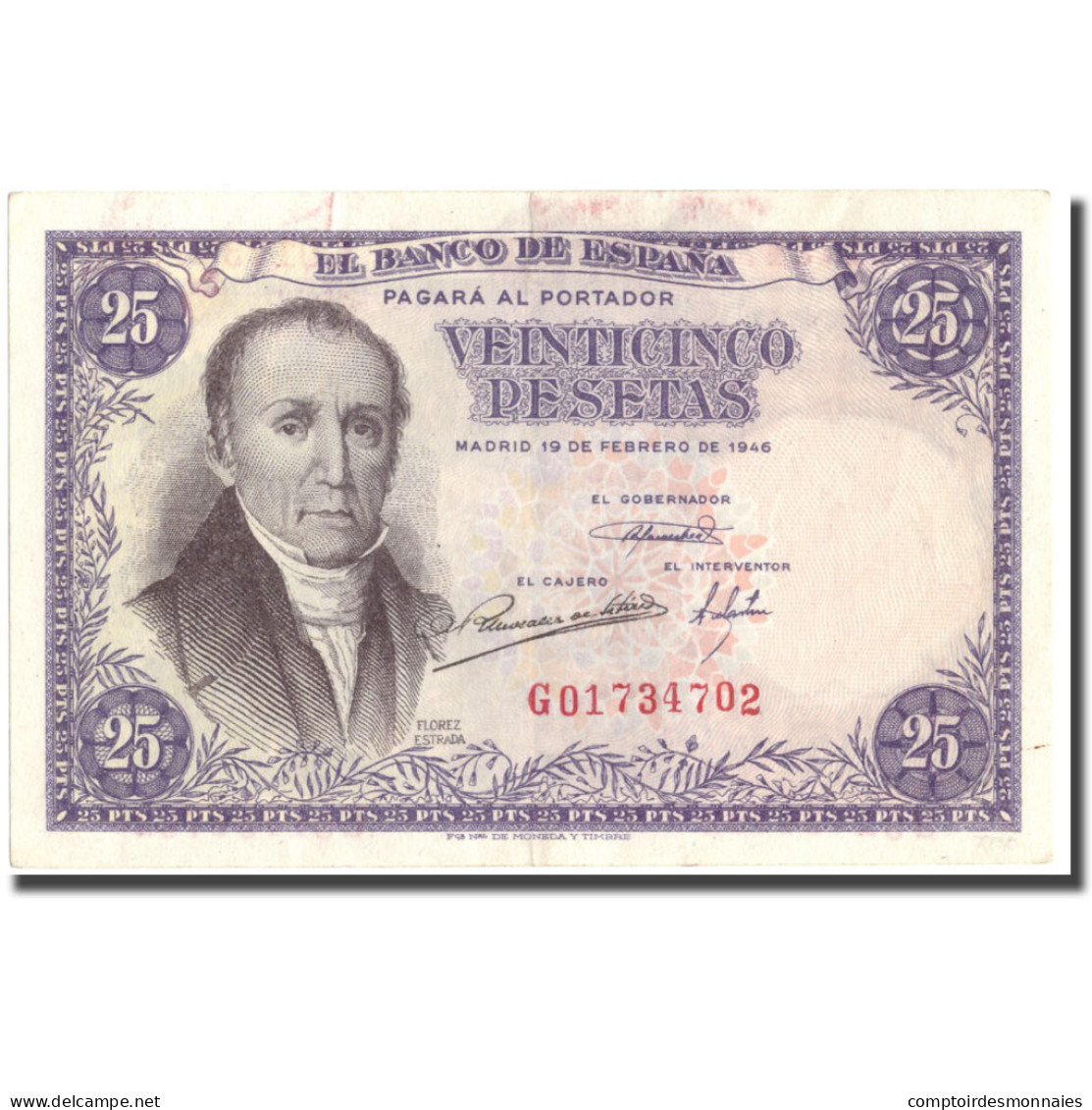 Billet, Espagne, 25 Pesetas, 1946, 1946-02-19, KM:130a, TTB+ - 25 Pesetas