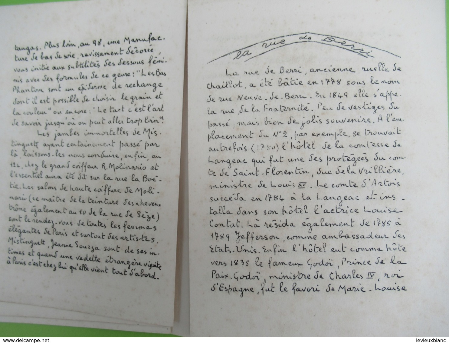 Fascicule/Le vrai visage de Paris/ "Rue de la Boëtie & rue de Berri" / Jean-jacques Chaplin/ Devis/ Vers 1950    PGC384