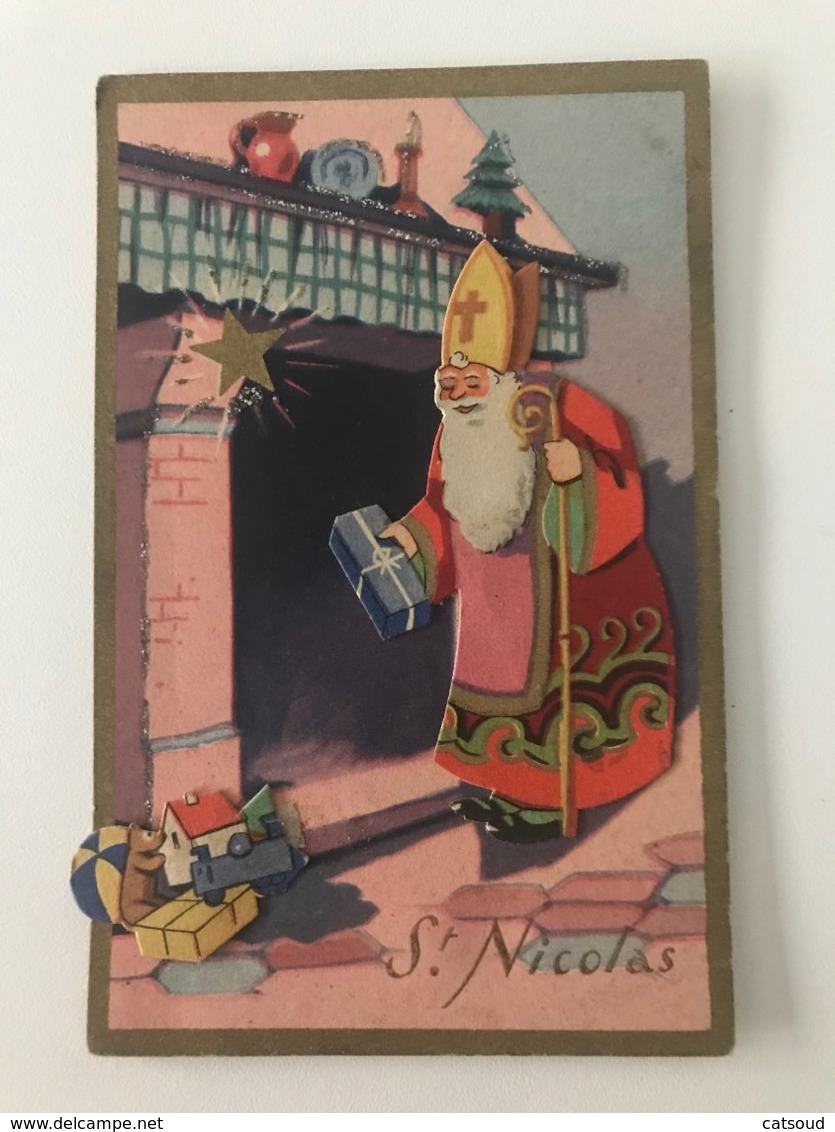 Carte Postale Ancienne   St-Nicolas En Relief Avec Paillettes - Nikolaus