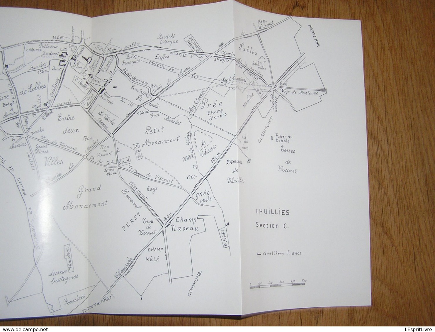 TOPOGRAPHIE DE LA COMMUNE DE THUILLIES Régionalisme Histoire Hainaut Région de Thuin Thudinie Plan Etymologie Lieux Dits