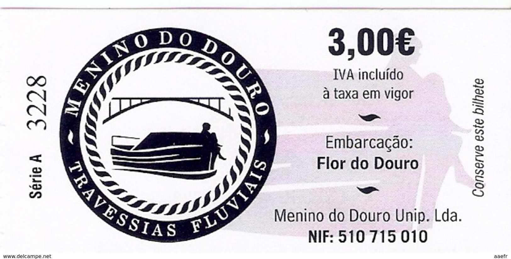 Ticket De Ferry Boat - Embarcaçao Flor Do Douro, Porto, Portugal 2019 - Bateau - Europe