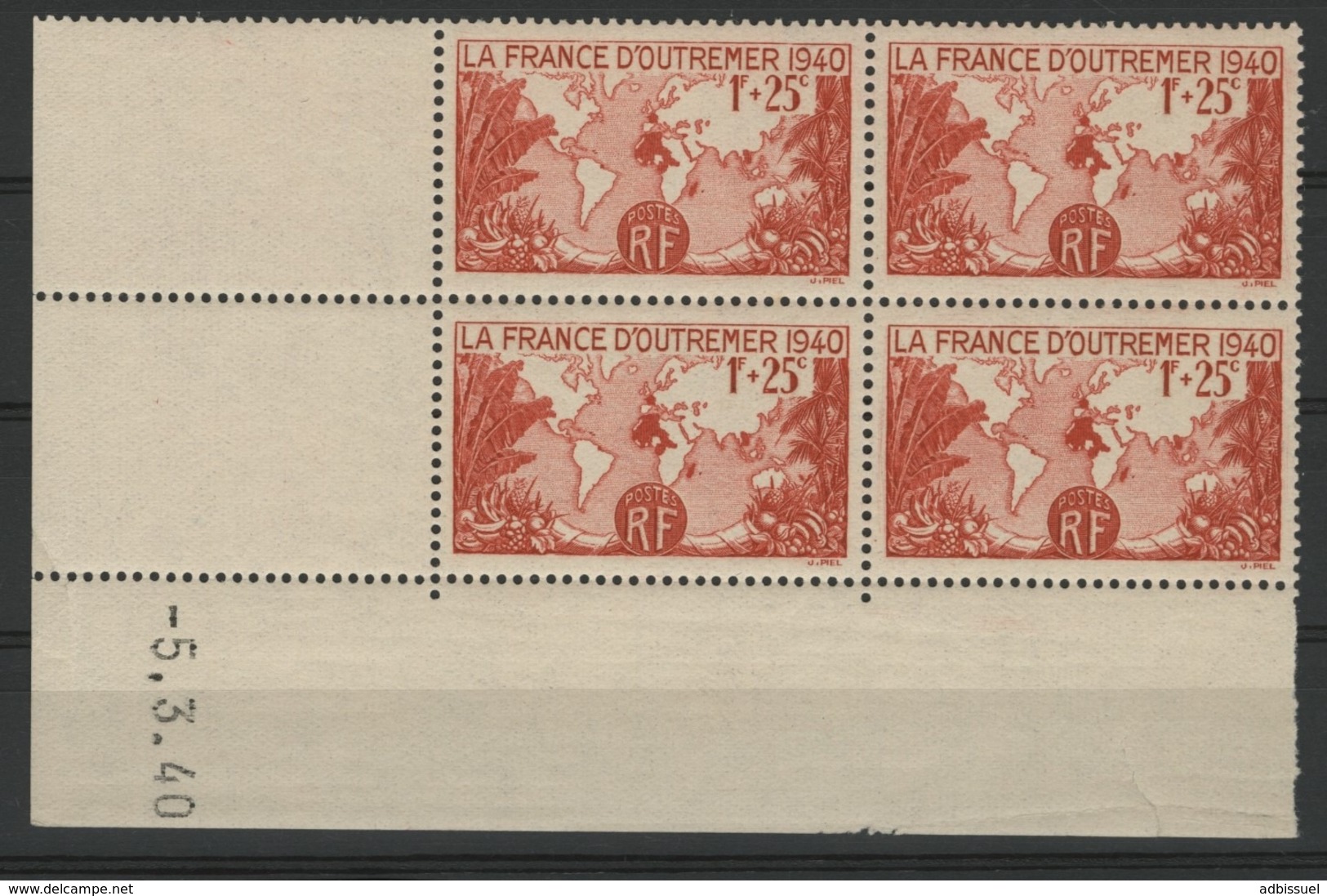 N° 453. Cote 18 €. Coin Daté Du 5/3/40 / Bloc De Quatre "Carte De L'empire Français". - 1940-1949