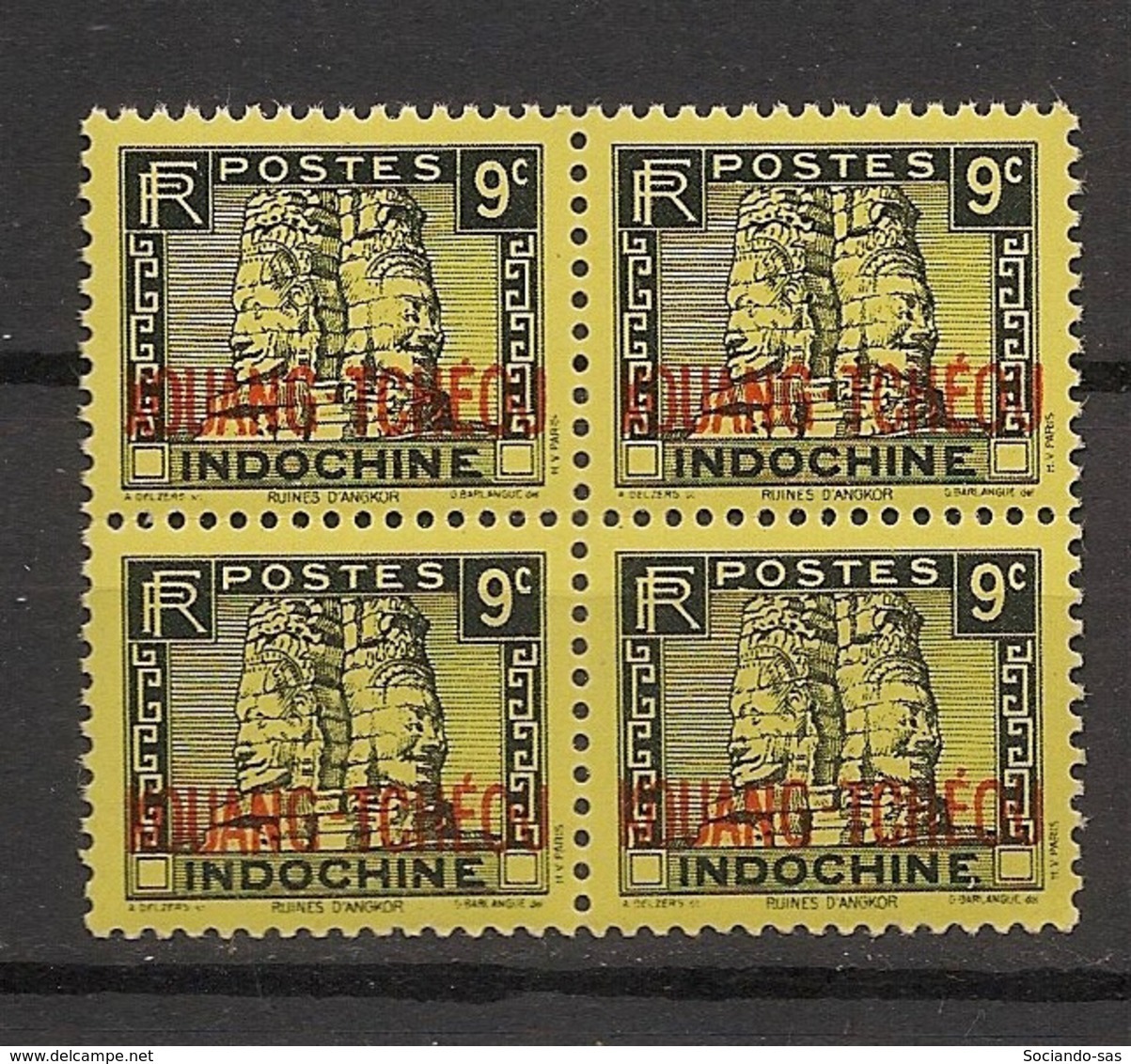 Kouang Tchéou - 1941-42 - N°Yv. 130 - Angkor 9c Noir Sur Jaune - Bloc De 4 - Neuf Luxe ** / MNH / Postfrisch - Unused Stamps