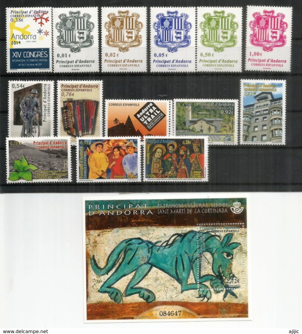 Année 2014.   14 Timbres ** + Bloc-Feuillet ** Le Lion De L'Eglise Saint Marti De La Cortinada. Côte 48,00 Euro - Unused Stamps