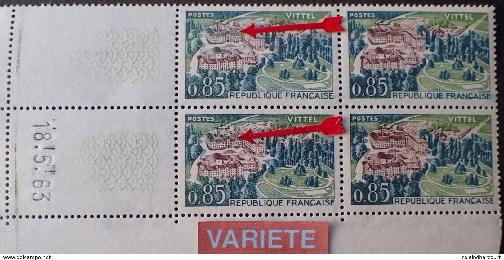 R1591/465 - 1963 - VITTEL - BLOC N°1393 TIMBRES NEUFS** - VARIETE ➤➤➤ Gris-vert Au Lieu De Marron (toits) - Neufs