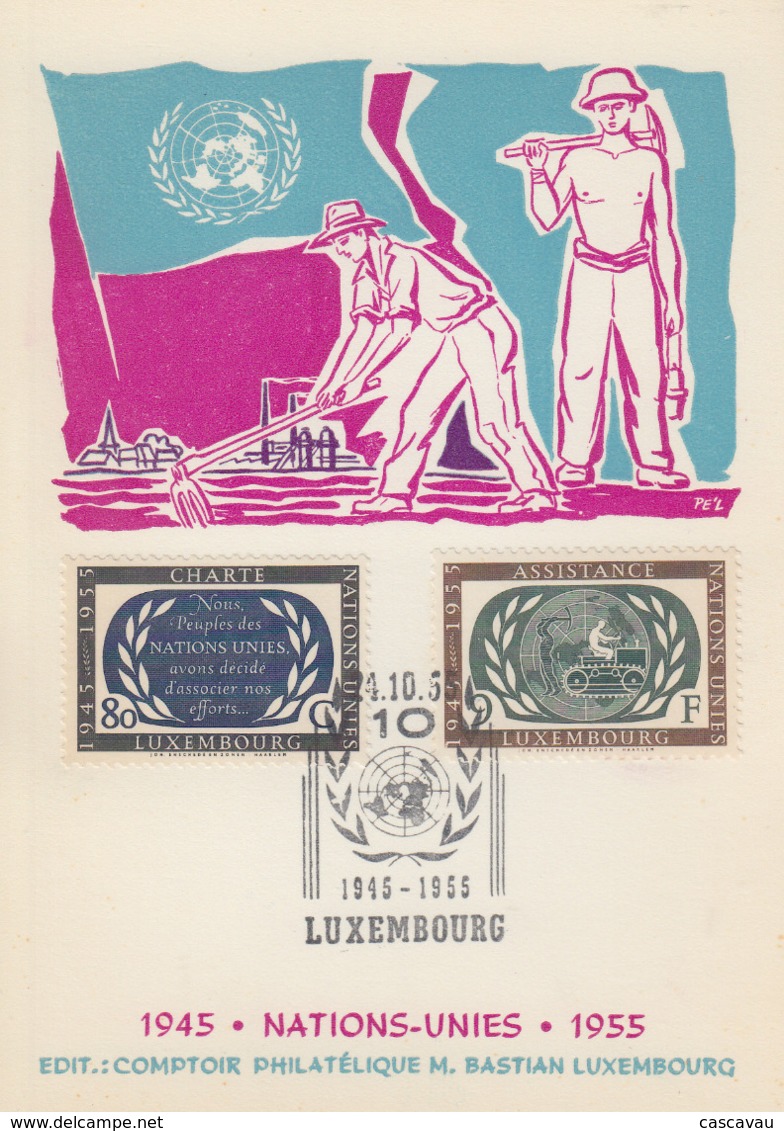 Carte  Maximum  1er  Jour    LUXEMBOURG     10éme  Anniversaire  De  La  CHARTE  DES  NATIONS  UNIES   1955 - Cartoline Maximum