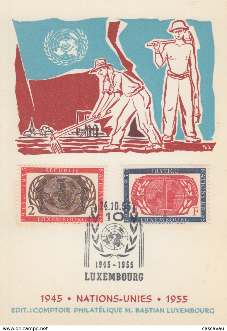 Carte  Maximum  1er  Jour    LUXEMBOURG     10éme  Anniversaire  De  La  CHARTE  DES  NATIONS  UNIES   1955 - Maximumkaarten