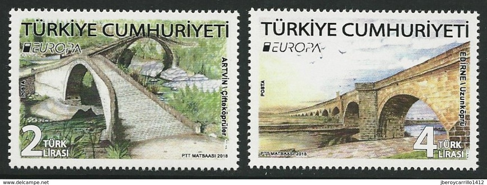 TURQUIA/ TURKEY/ TÜRKEI/ TURQUIE- EUROPA 2018 -"PUENTES.-BRIDGES -BRÜCKEN -PONTS"-  SERIE  De  2 V. - 2018
