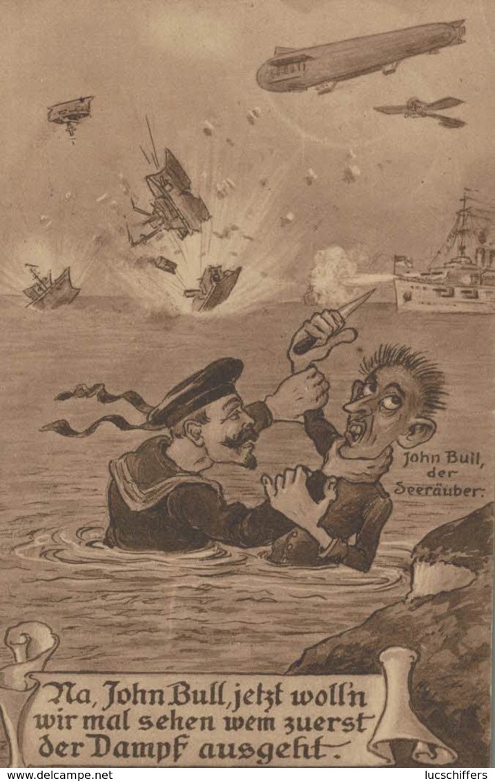 Illustrateur John Bull - Der Seerauber - Le Nettoyer De Mer - Zeppelin - 2 Scans - War 1914-18