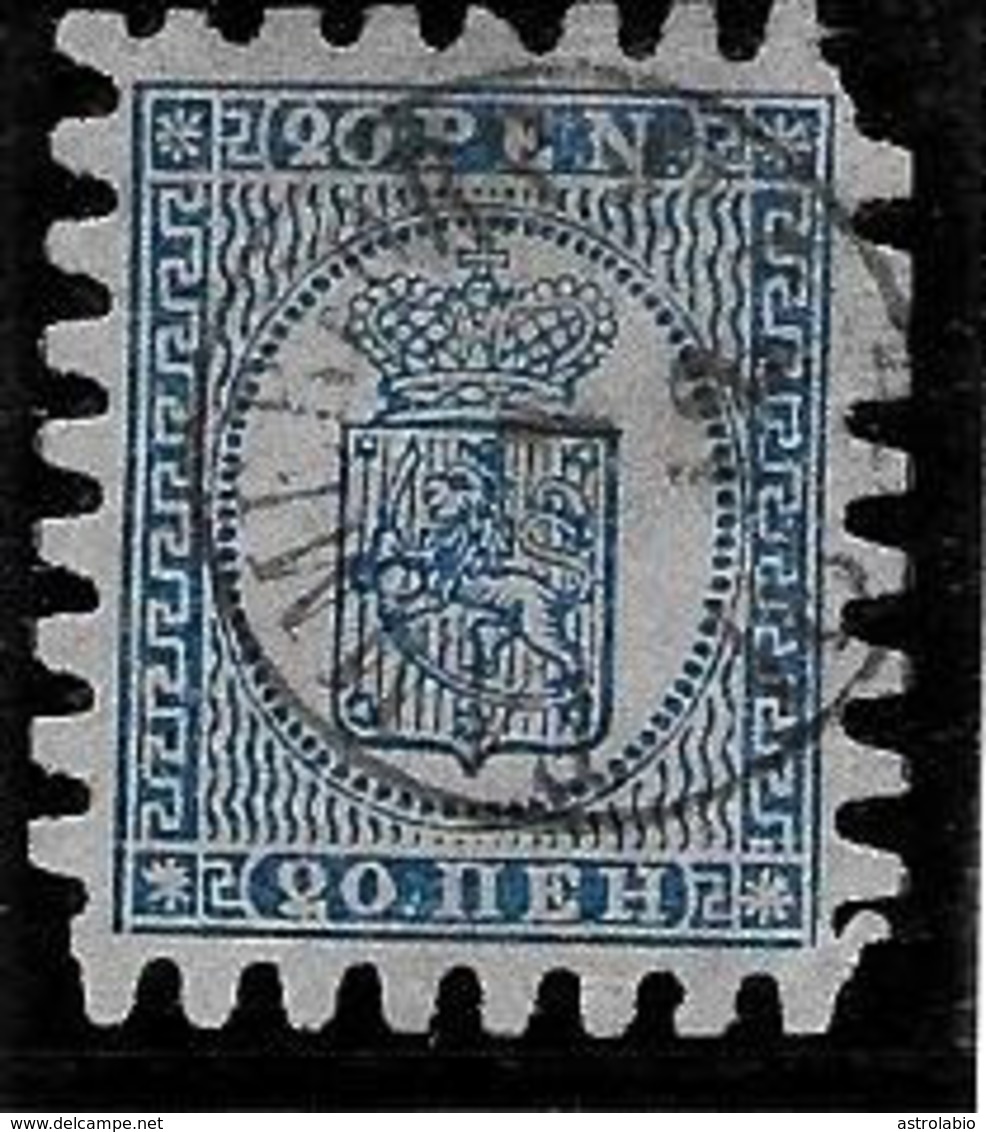 Finlande 1866-70 " 20 P." Yvert 8, Dent Percés En Serpentins, Oblitere - Used Stamps