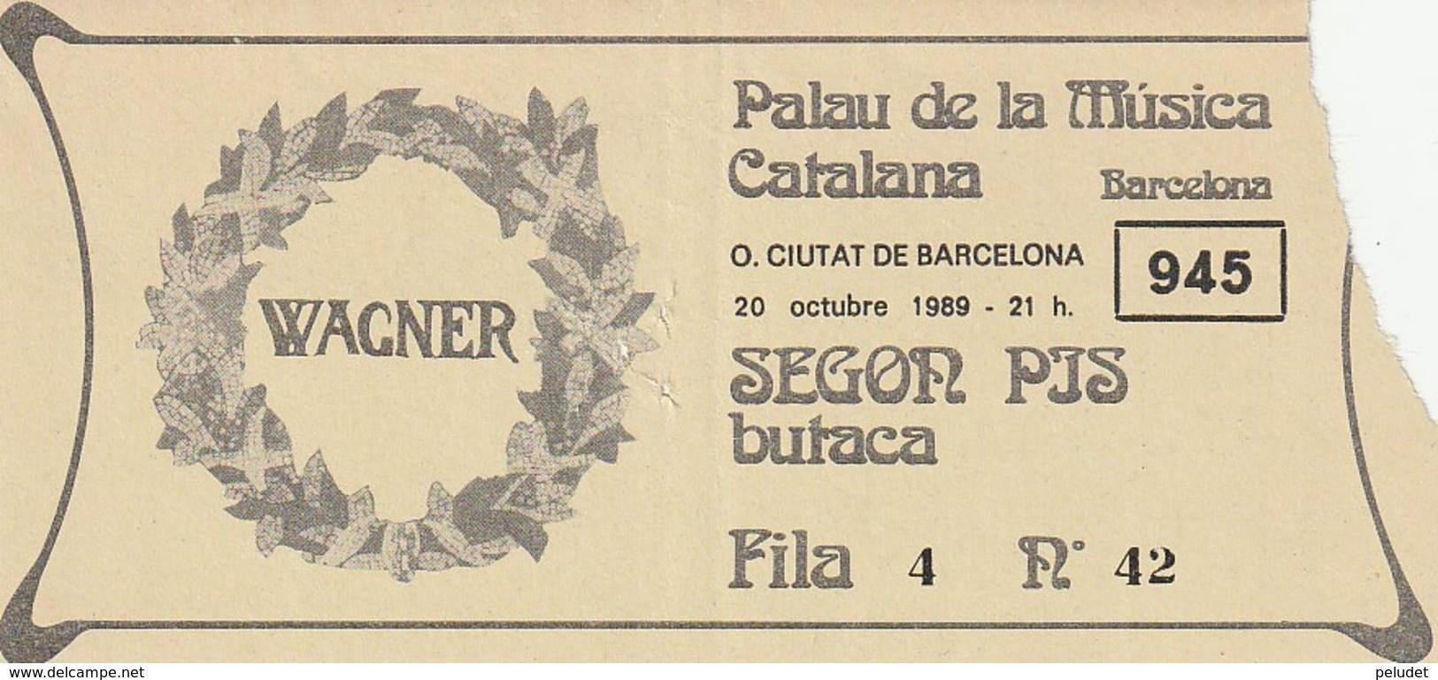 TICKET - ENTRADA / PALAU DE LA MUSICA CATALANA - 1989 - Tickets - Entradas