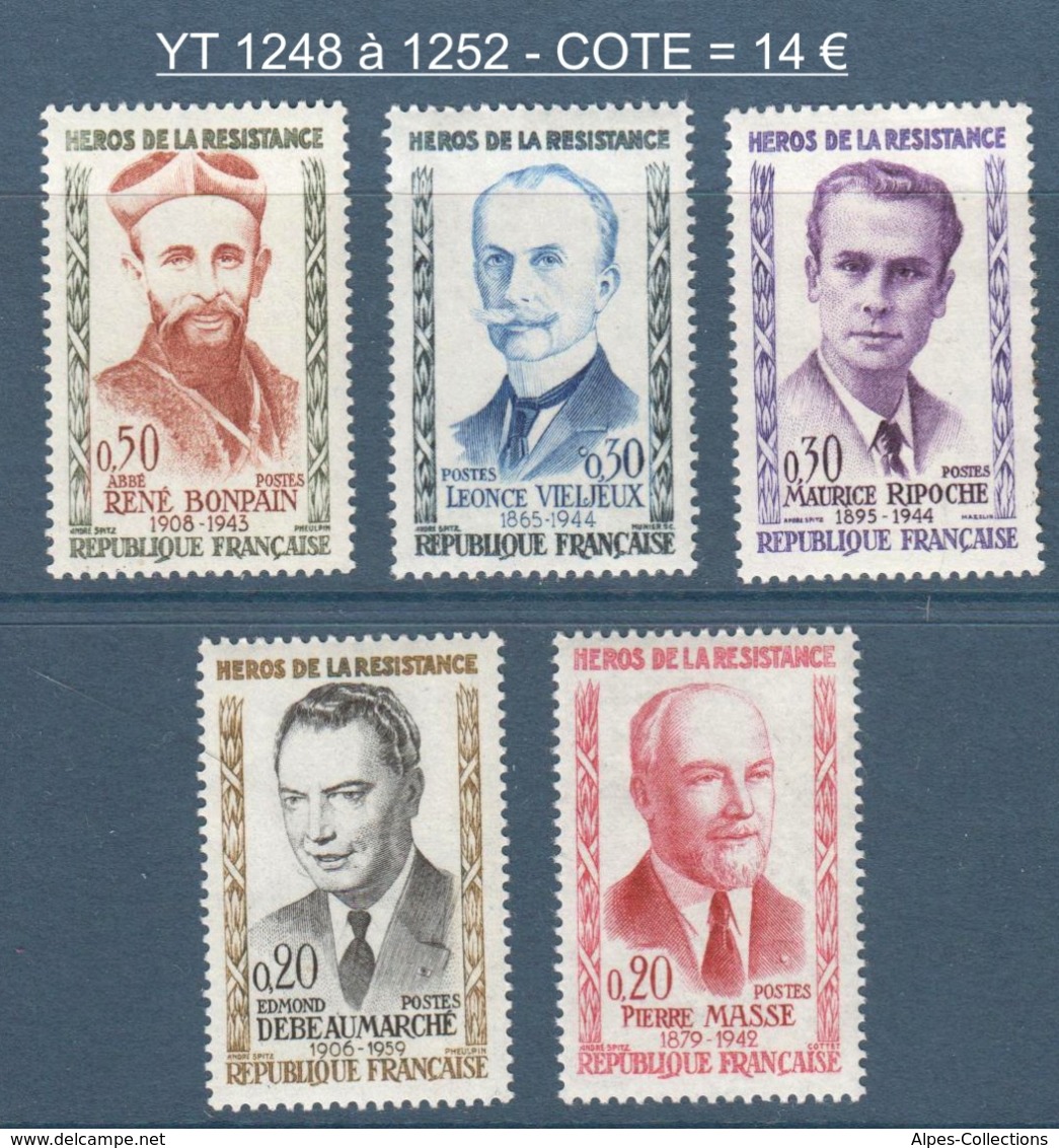 041- Timbres YT 1248 à 1252 - Héros De La Résistance - 1960 - Neufs