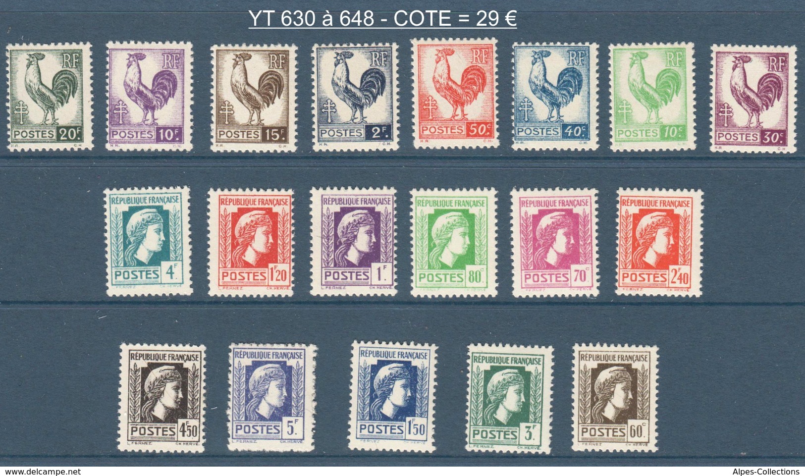 045- Timbres YT 630 à 648 - Série D'Alger - 1944 - Ongebruikt