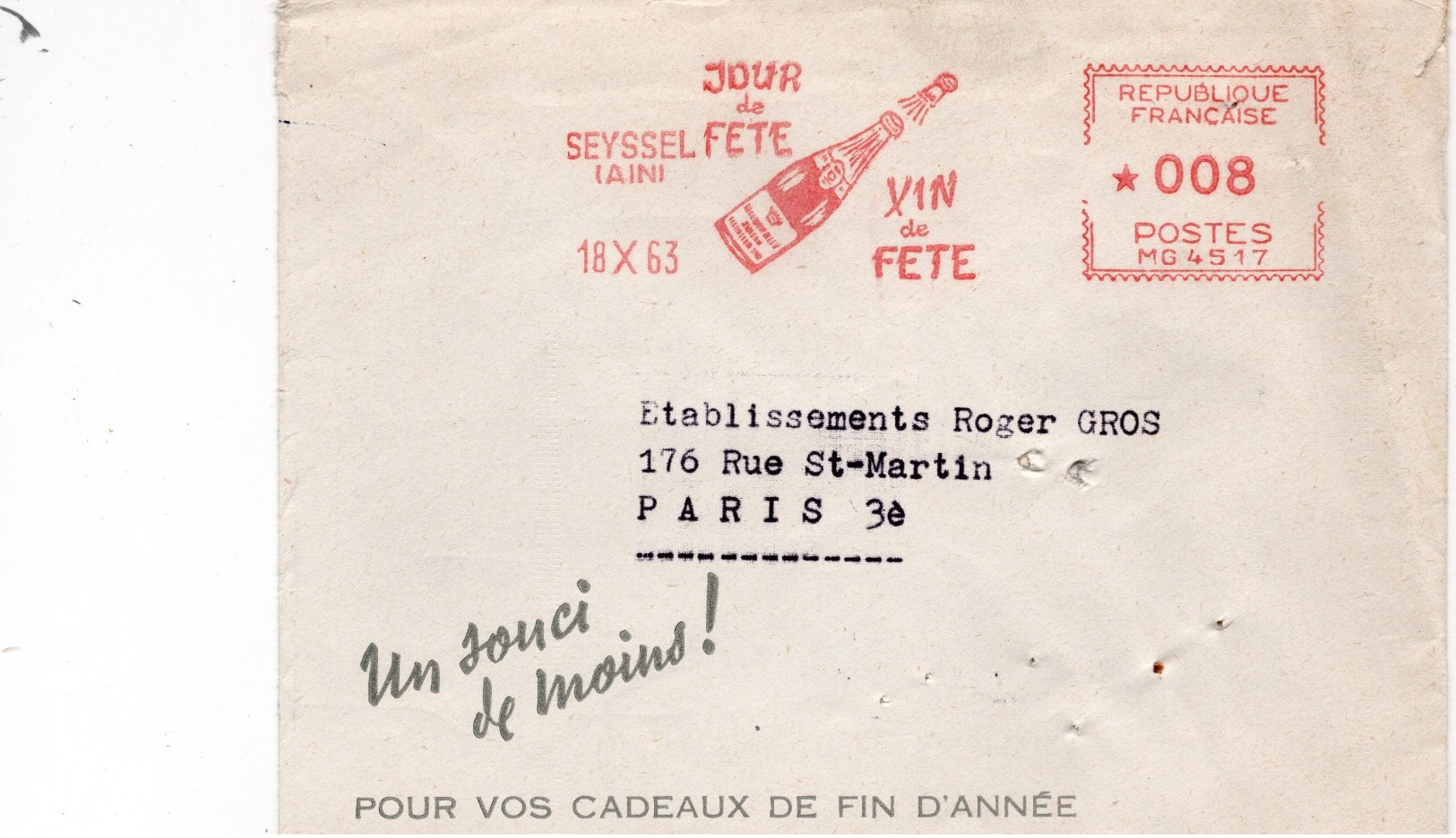 LSC 18 X 63 - EMA - SEYSSEL (Ain) - Jour De Fête - Vin De Fête  (Bouteille De Vin De Seyssel) - Freistempel