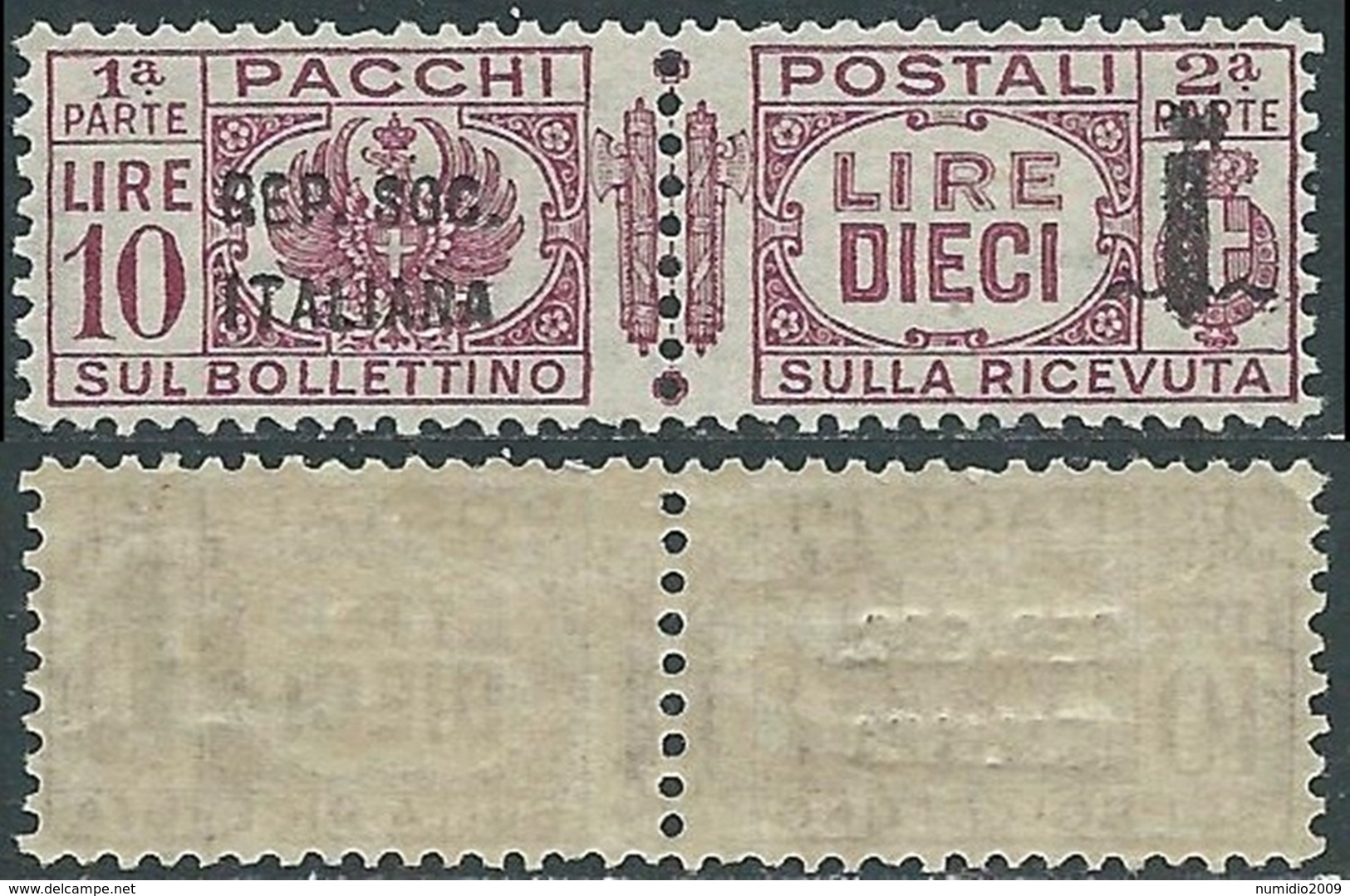 1944 RSI PACCHI POSTALI 10 LIRE MNH ** - RB14-3 - Paketmarken