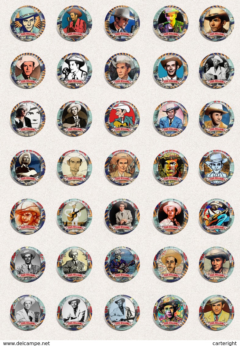 35 X Hank Williams Music Fan ART BADGE BUTTON PIN SET 1 (1inch/25mm Diameter) - Music