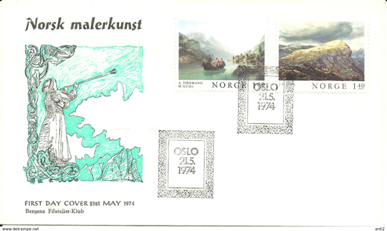 Norway 1974 Norwegian Paintings Art, Tidemand And Dahl  Mi 681-682 FDC - Storia Postale