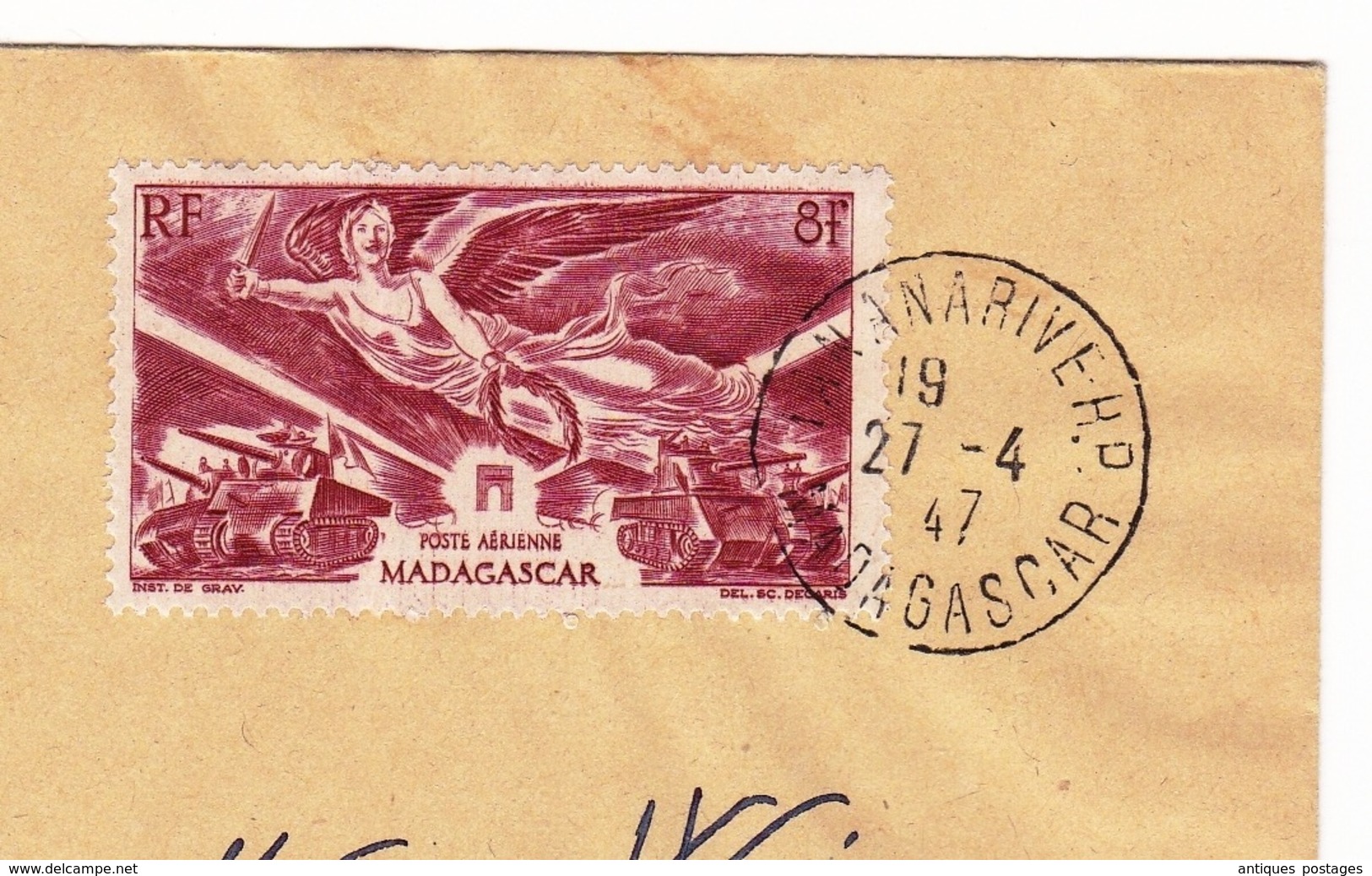 Lettre 1947 Madagascar Poste Aérienne Antananarivo Tananarive Paris Aviation Liaison Rapide Par DC4 - Aéreo