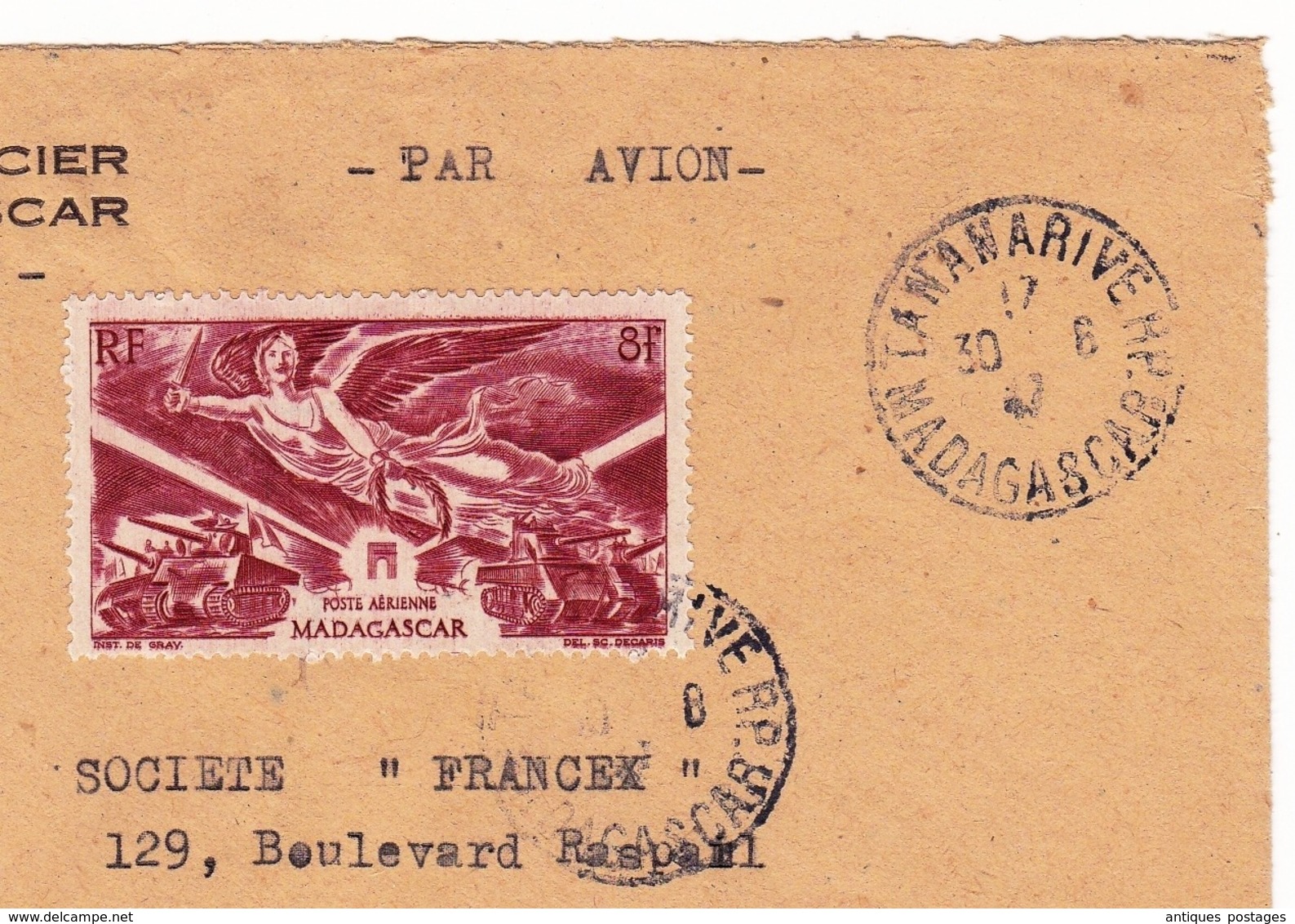 Lettre 1947 Madagascar Poste Aérienne Antananarivo Tananarive Crédit Foncier Banque Bank - Aéreo