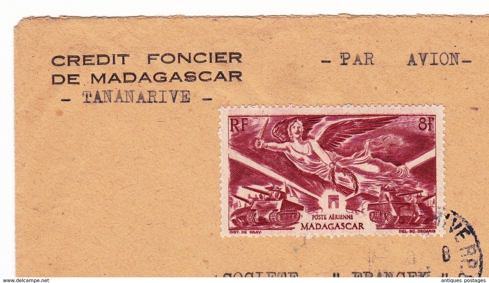 Lettre 1947 Madagascar Poste Aérienne Antananarivo Tananarive Crédit Foncier Banque Bank - Luchtpost