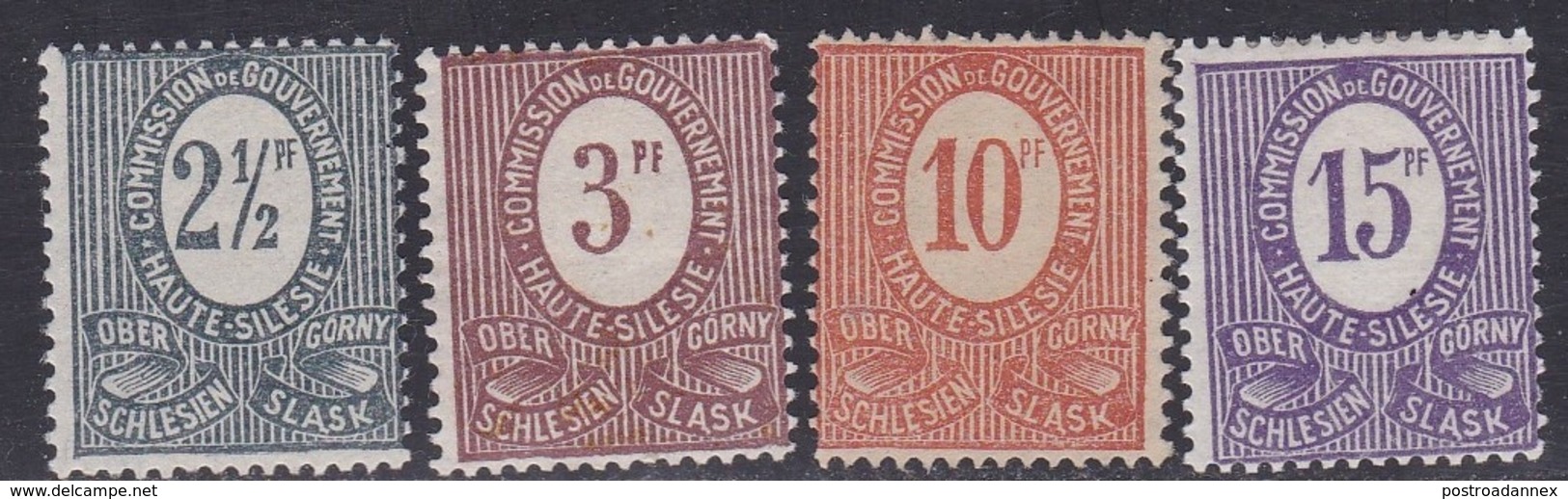 Upper Silesia, Scott #1-2, 4-5, Mint Hinged, Number, Issued 1920 - Silesia