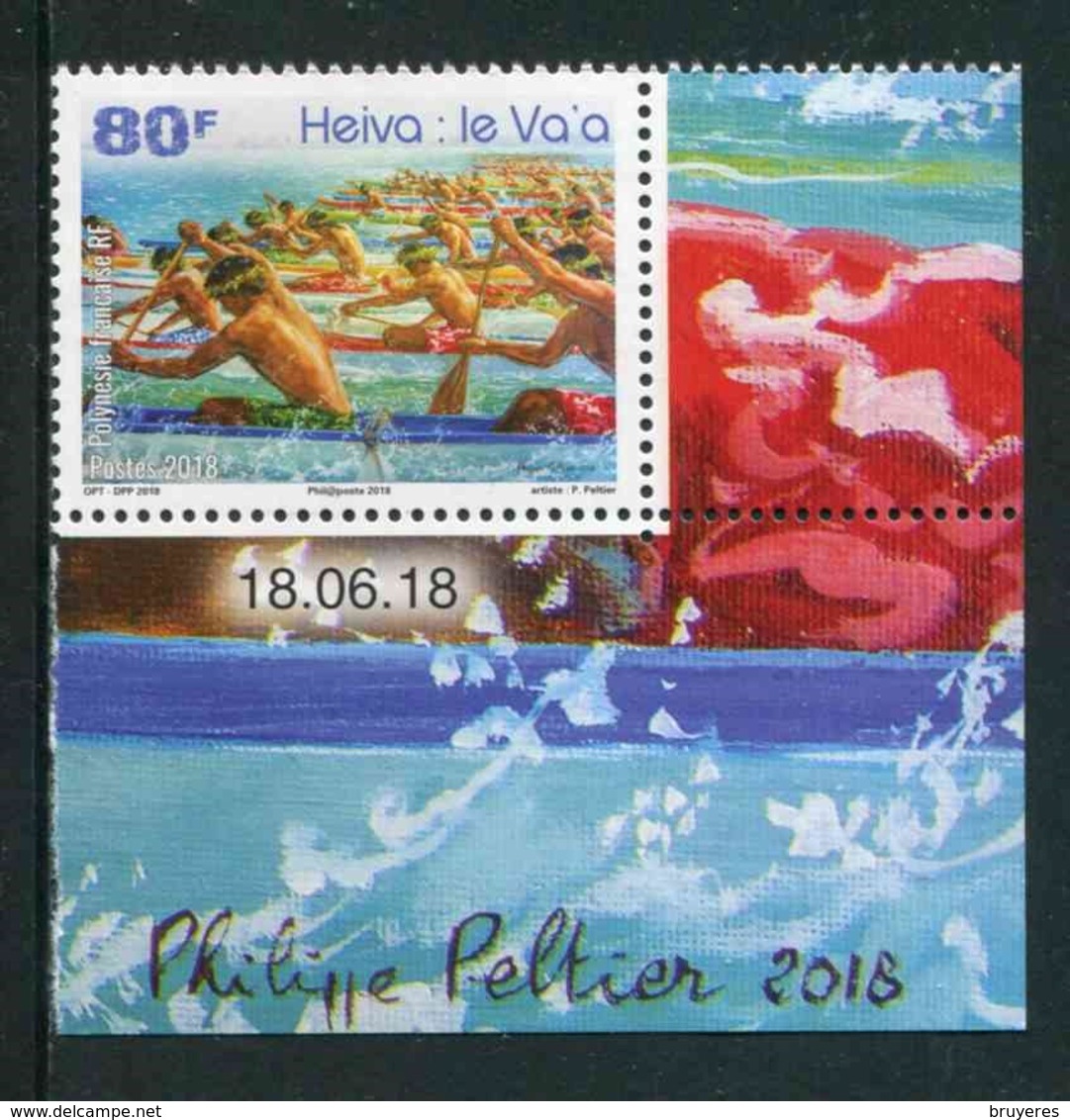 TIMBRE** De 2018 De POLYNESIE En Coin De Feuille "80F - HEIVA : Course Va'a, Pirogue Polynésienne" Avec Date 18.06.18 - Unused Stamps