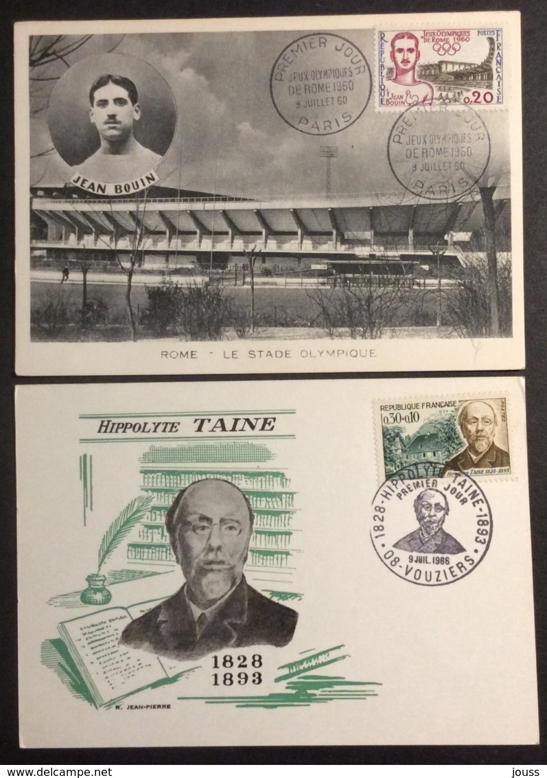 CM444 Jean Bouin Et Hippolyte Taine Premier Jour Paris Et Vouziers 2 Carte Maximum 1265 Et 1475 - 1960-1969