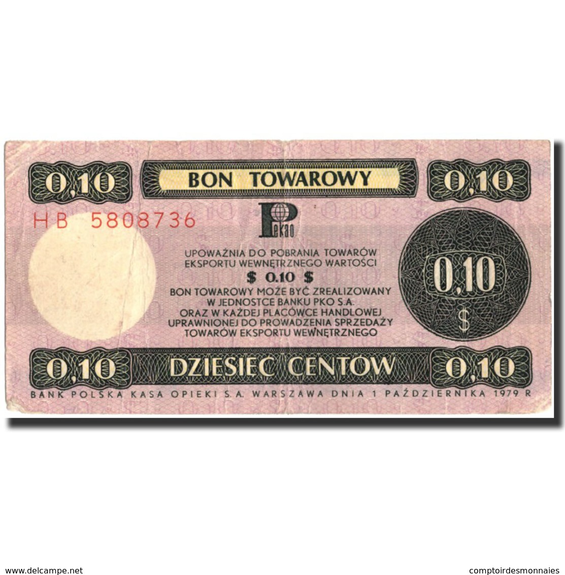 Billet, Pologne, 10 Cents, 1979, 1979, KM:FX37, TTB+ - Pologne