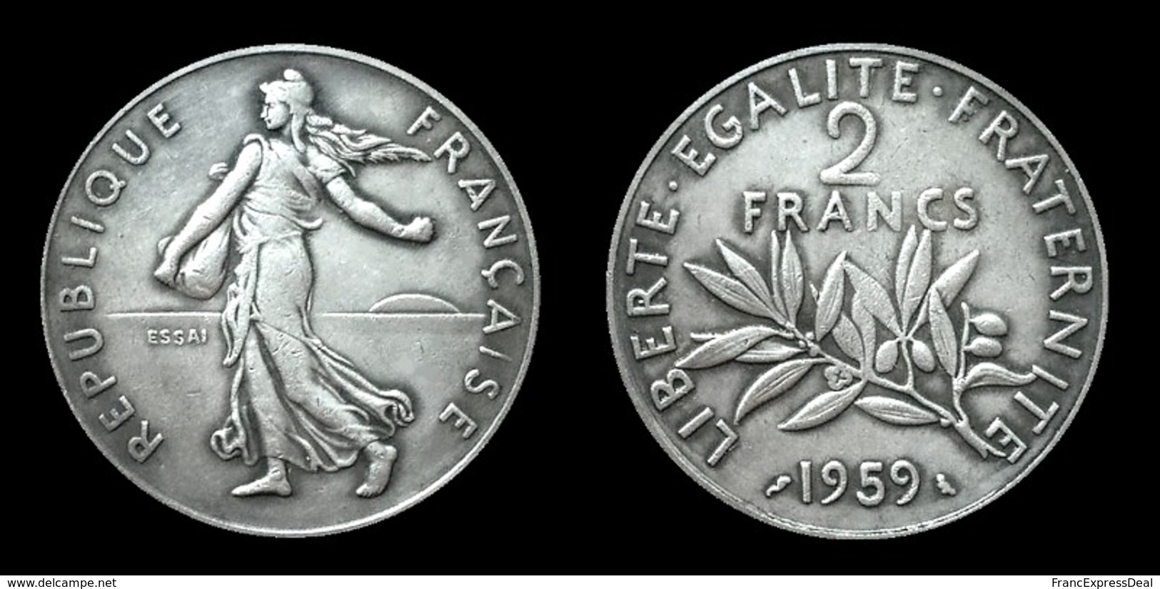 COPIE - 1 Pièce Plaquée ARGENT (SILVER Plated Coin) - France 2 Francs Semeuse ESSAI 1959 - Autres & Non Classés