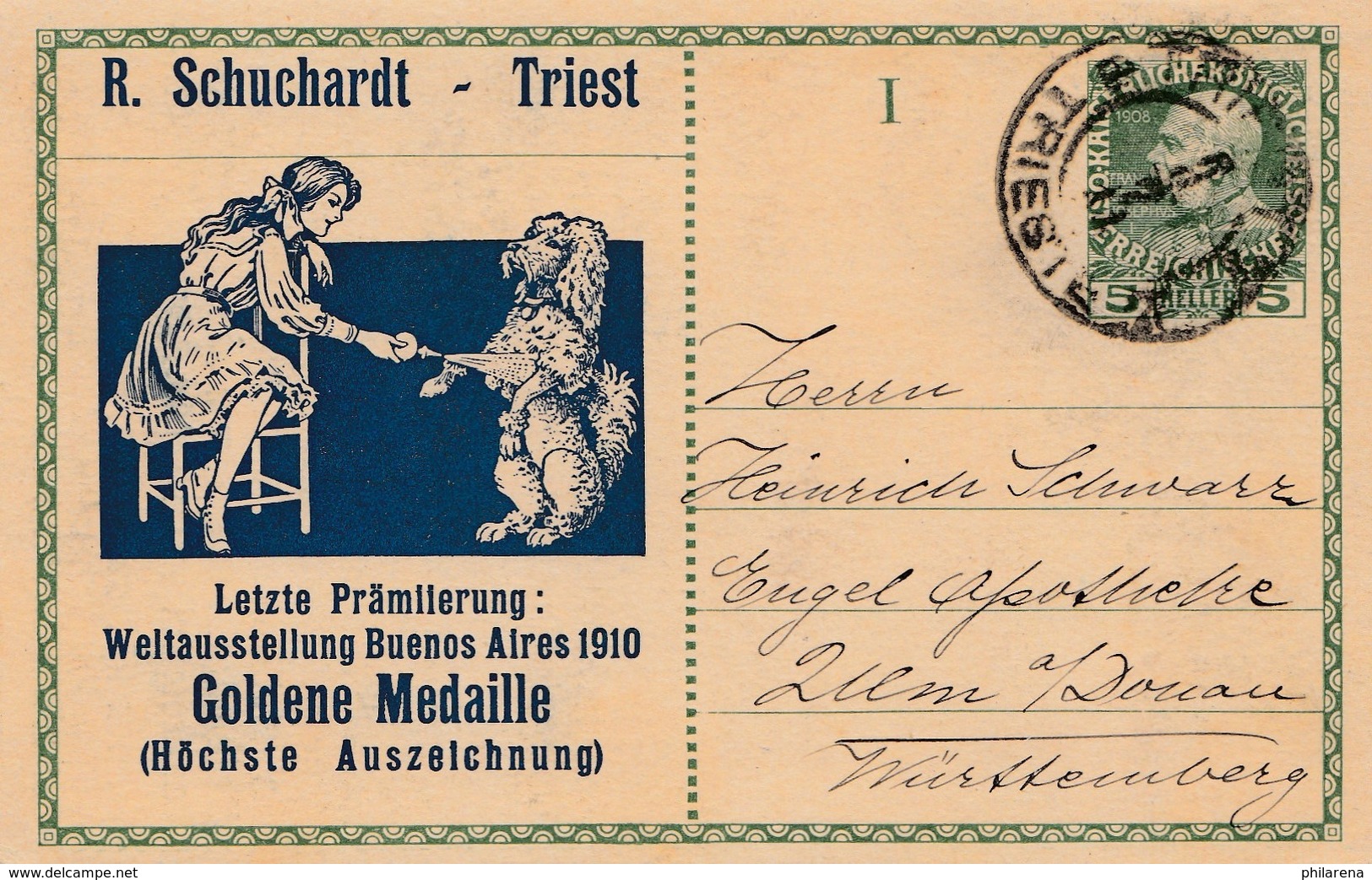Österreich: Ganzsache Goldene Medaille Buenos Aires 1910-Hund-Mädchen - Autres - Europe