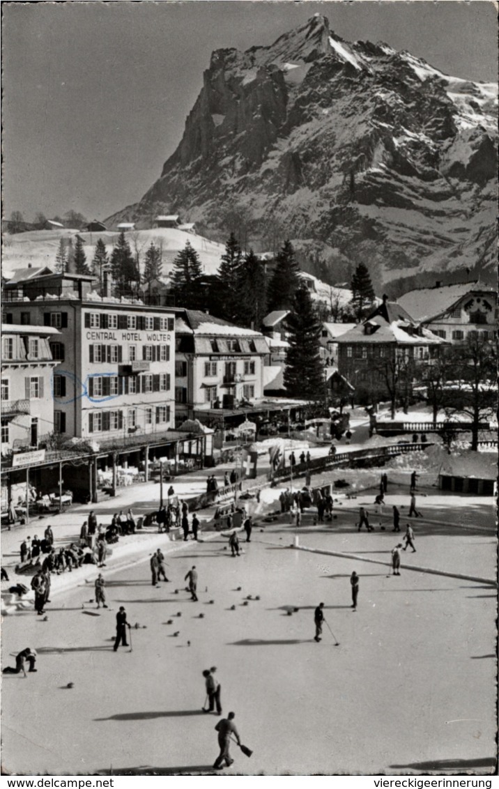 ! S/w Ansichtskarte 1957, Grindelwald, Eisbahn, Curling, Wintersport, Central Hotel, Suisse, Schweiz - Grindelwald