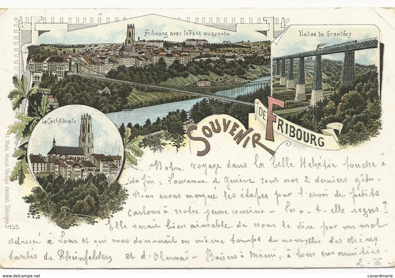 CARTE POSTALE LITHO 1897 SOUVENIR DE FRIBOURG - Fribourg